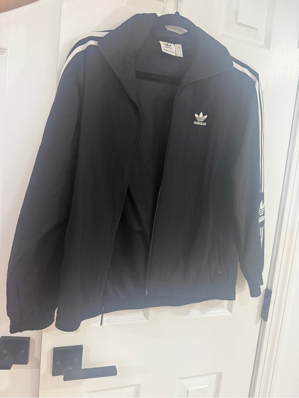 adidas Black Windbreaker Jacket with White Stripes